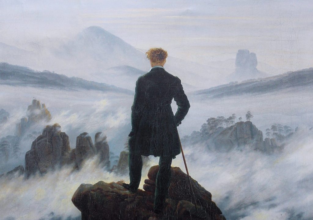 Caspar David Friedrich, «Le Voyageur contemplant une mer de nuages» (huile sur toile, 1818)